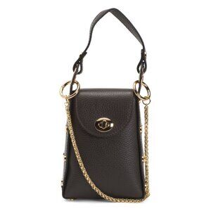 ISADORA Tmoro brown Made In Italy Leather Phone Side Studded Crossbody